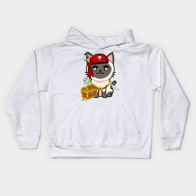 Cute siamese cat is a pirate Kids Hoodie by Pet Station